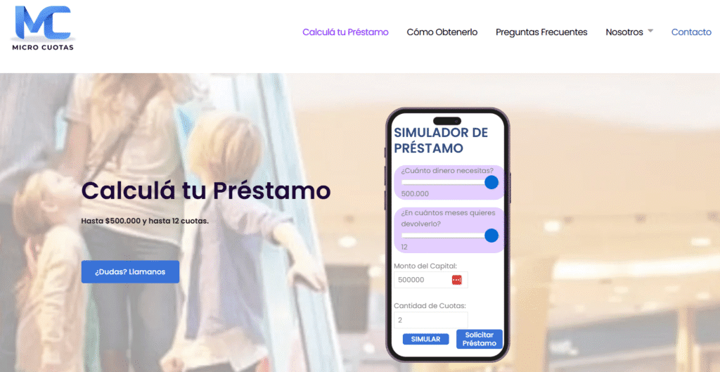 Simulador de préstamos de Microcuotas con formulario mobile