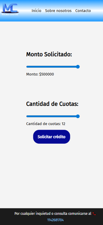 Primer paso del formulario de Microcuotas: el solicitante elige el monto y la cantidad de cuotas con dos controles deslizantes
