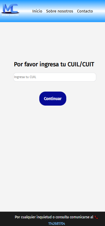 Paso de identificación por CUIL/CUIT, previo a las validaciones crediticias, en el formulario de Microcuotas